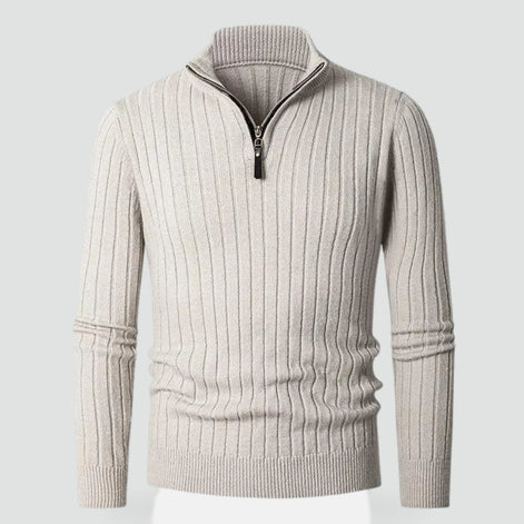 Herren Rippstrickpullover mit Stehkragen und Reißverschluss