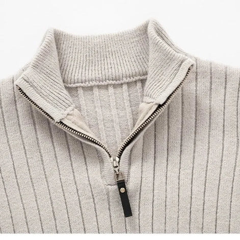 Herren Rippstrickpullover mit Stehkragen und Reißverschluss