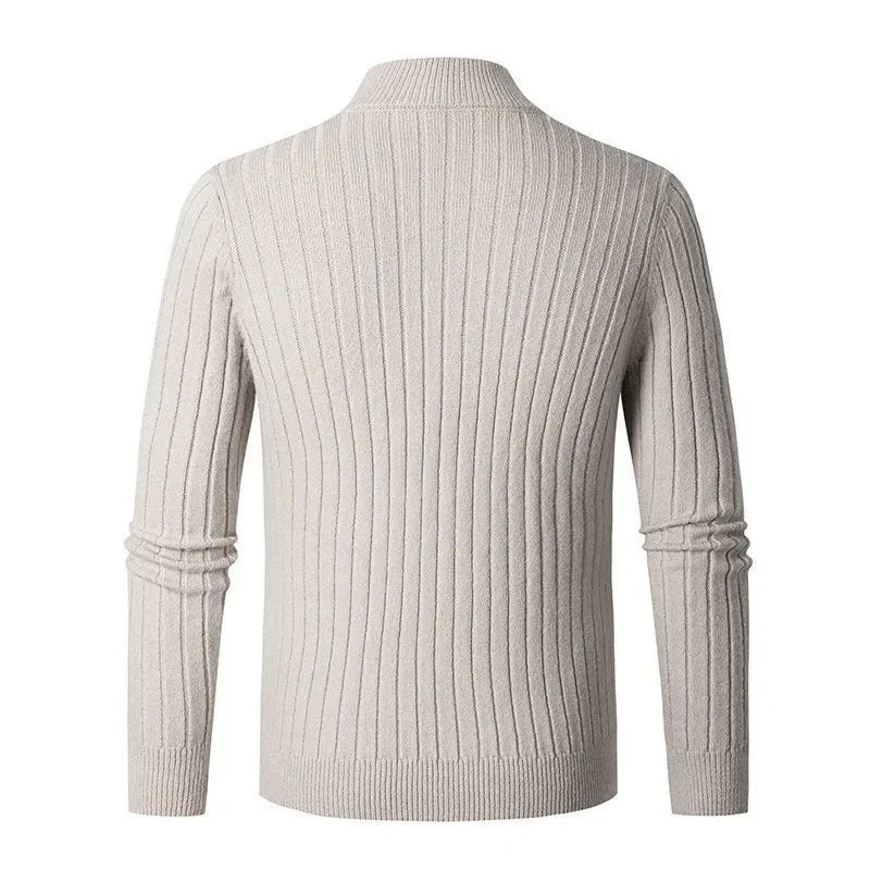 Herren Rippstrickpullover mit Stehkragen und Reißverschluss