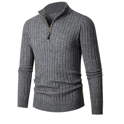 Herren Rippstrickpullover mit Stehkragen und Reißverschluss
