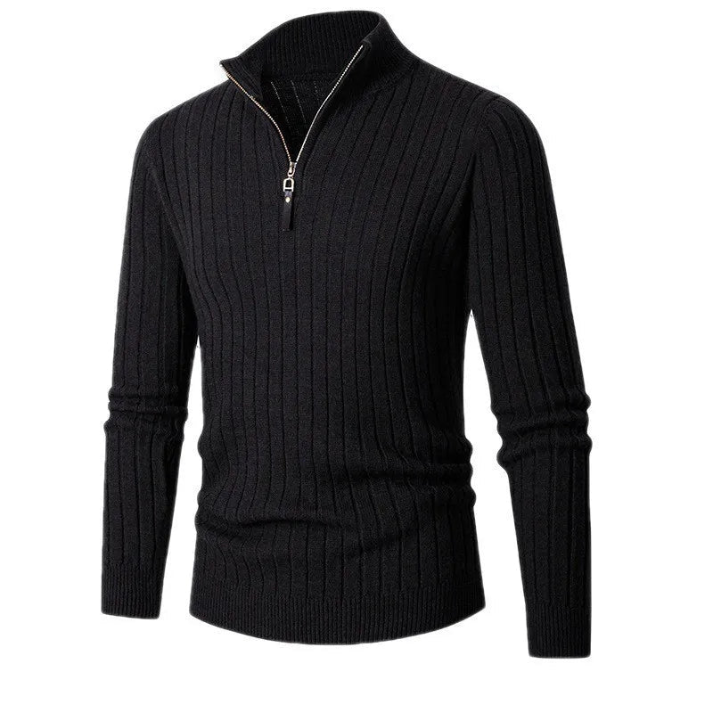 Herren Rippstrickpullover mit Stehkragen und Reißverschluss