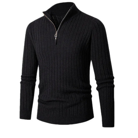 Herren Rippstrickpullover mit Stehkragen und Reißverschluss