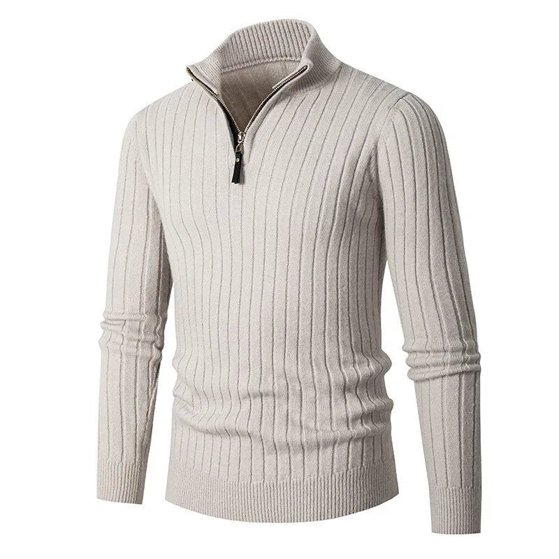 Herren Rippstrickpullover mit Stehkragen und Reißverschluss