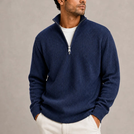 Herren Rippstrickpullover mit Viertelreißverschluss