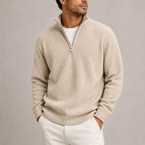 Herren Rippstrickpullover mit Viertelreißverschluss