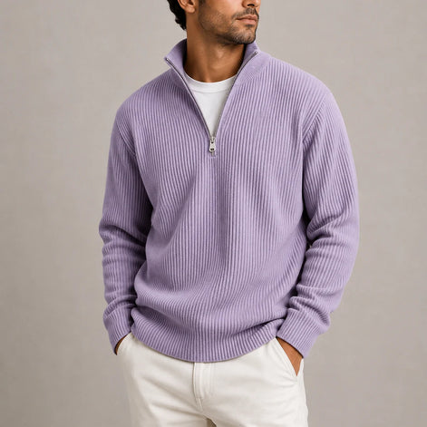 Herren Rippstrickpullover mit Viertelreißverschluss
