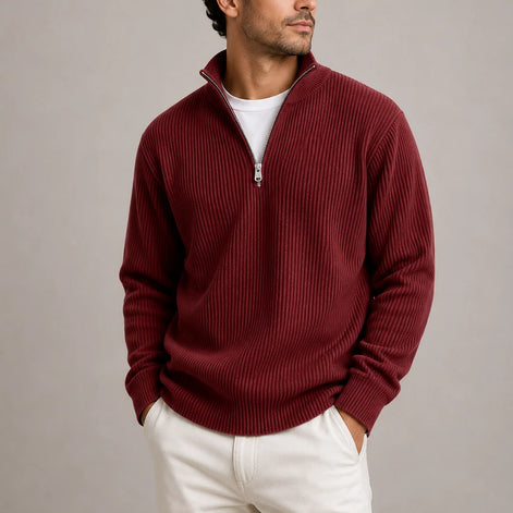 Herren Rippstrickpullover mit Viertelreißverschluss