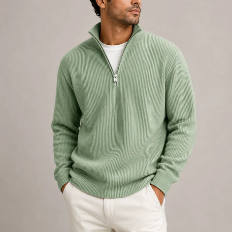 Herren Rippstrickpullover mit Viertelreißverschluss