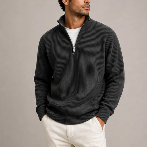 Herren Rippstrickpullover mit Viertelreißverschluss
