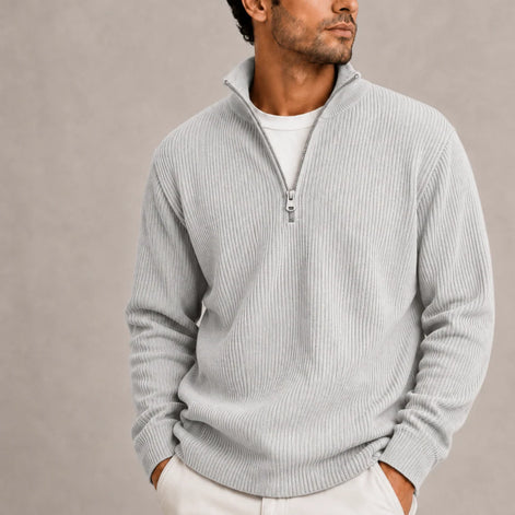 Herren Rippstrickpullover mit Viertelreißverschluss