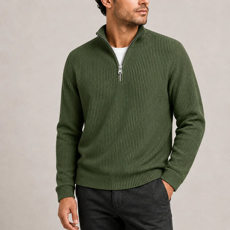 Herren Rippstrickpullover mit Viertelreißverschluss