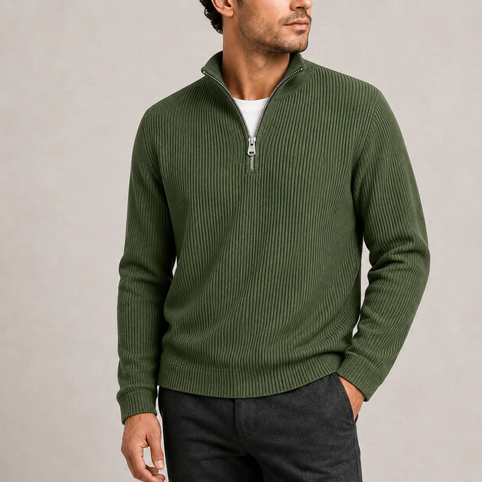 Herren Rippstrickpullover mit Viertelreißverschluss