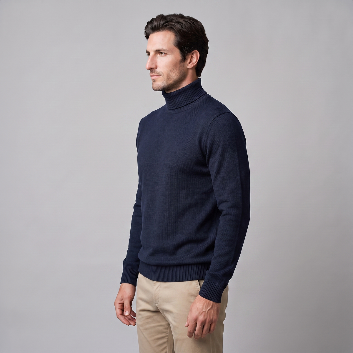 Herren Rollkragenpullover mit Rippstruktur
