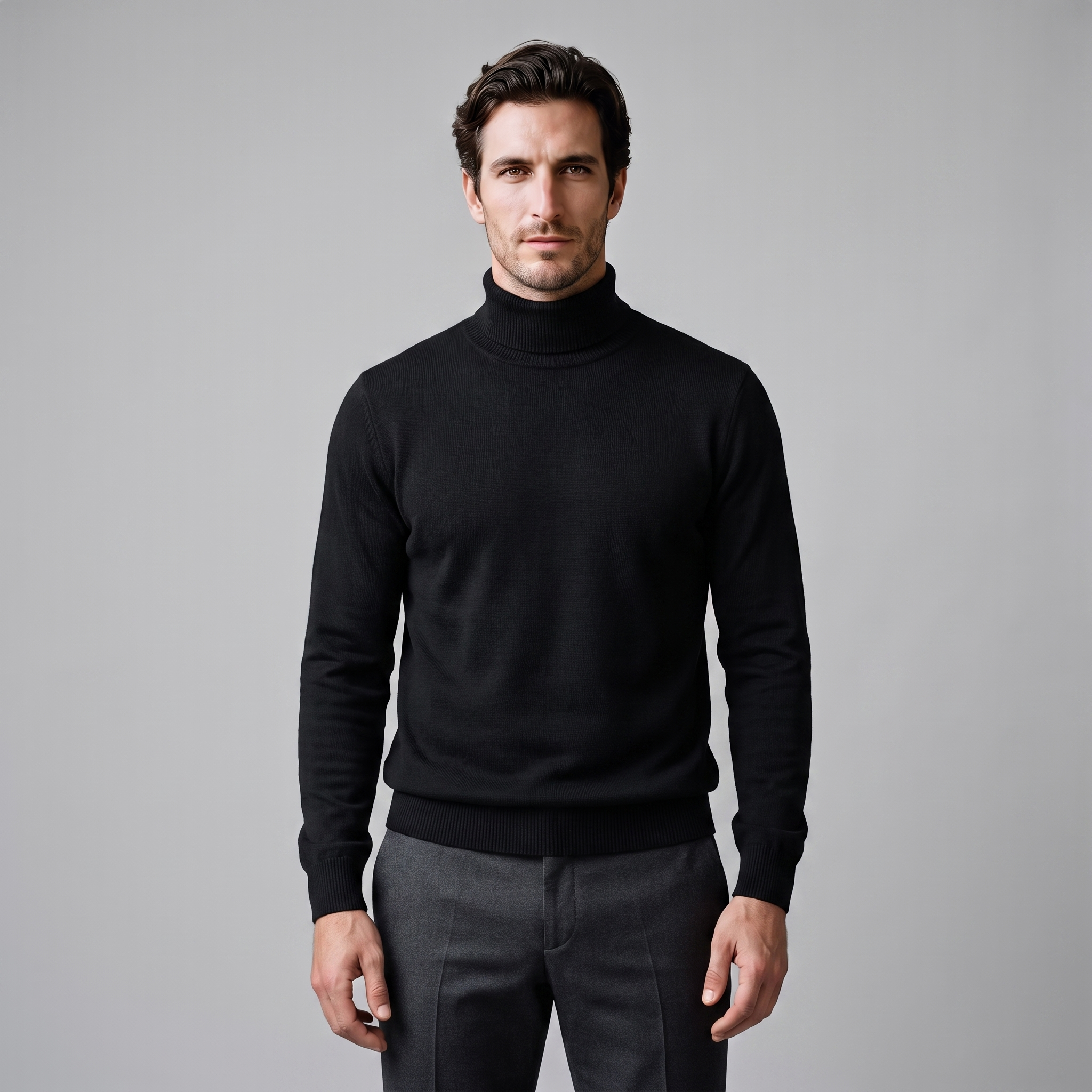 Herren Rollkragenpullover mit Rippstruktur