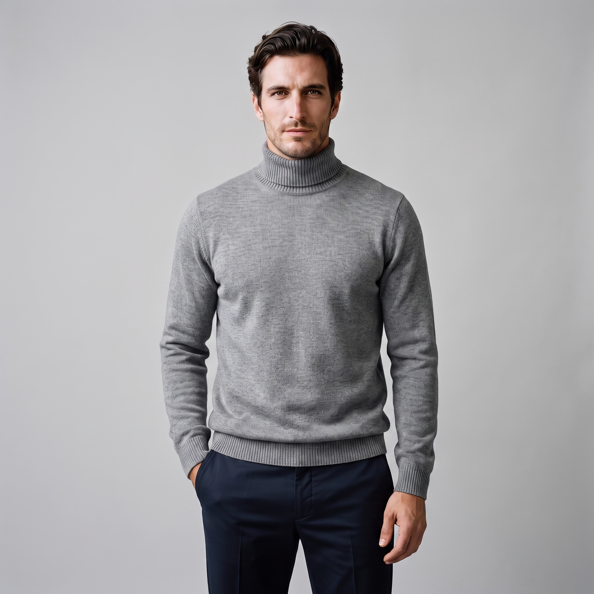 Herren Rollkragenpullover mit Rippstruktur