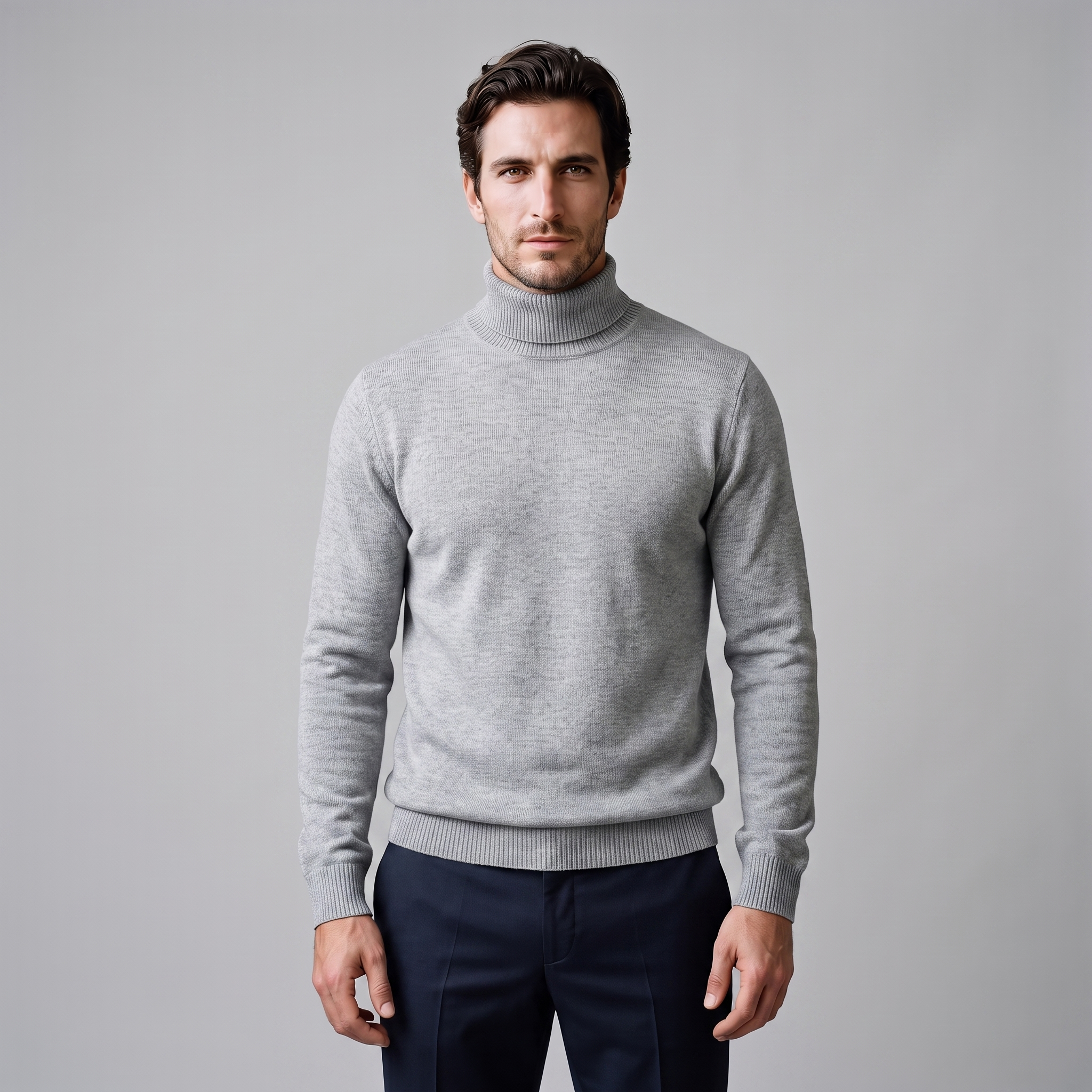 Herren Rollkragenpullover mit Rippstruktur