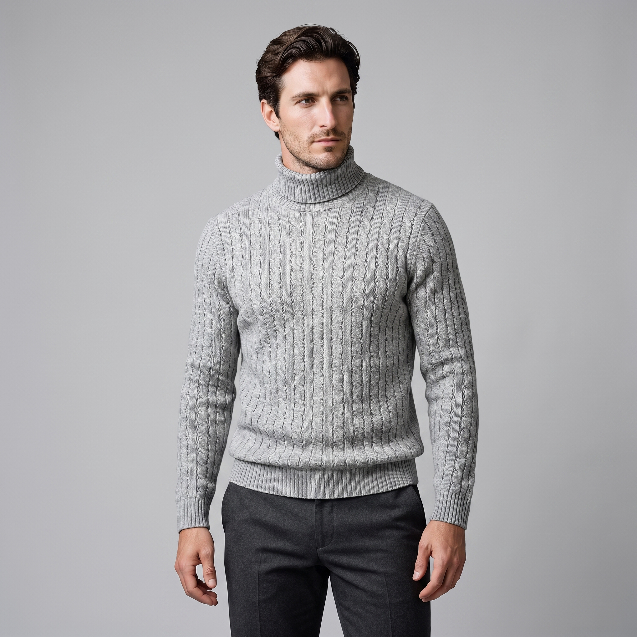 Herren Rollkragenpullover mit Zopfmuster