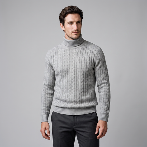 Herren Rollkragenpullover mit Zopfmuster