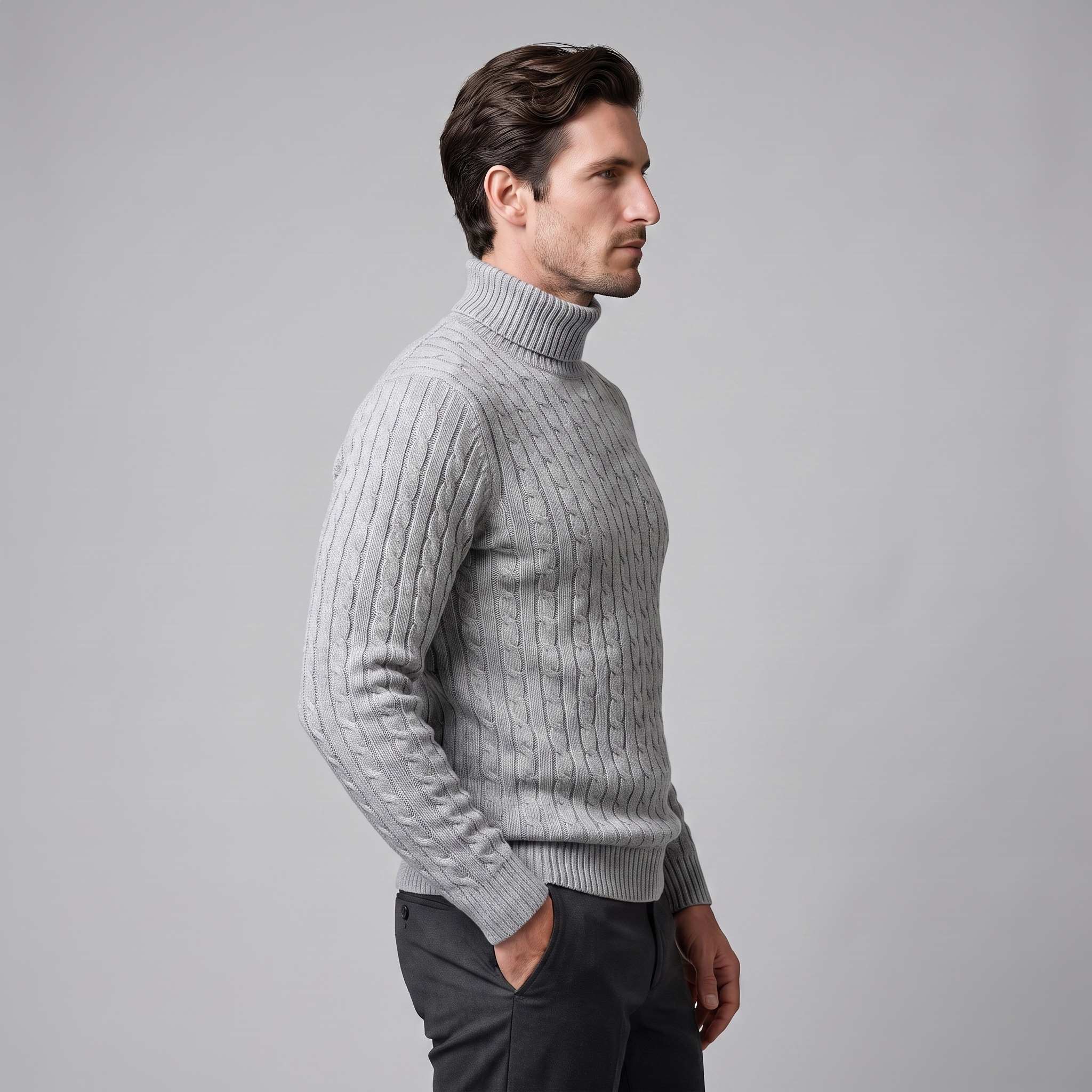 Herren Rollkragenpullover mit Zopfmuster