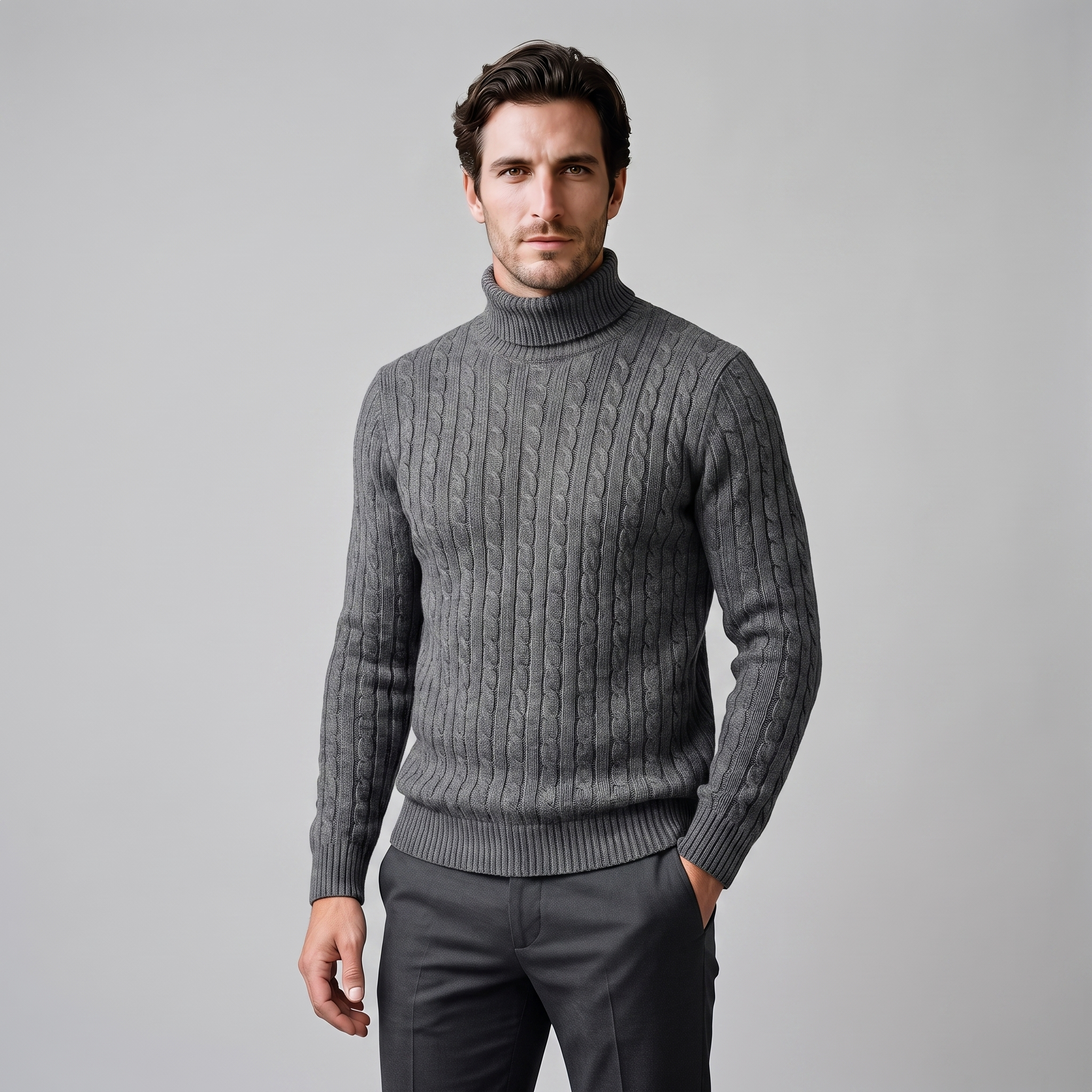 Herren Rollkragenpullover mit Zopfmuster