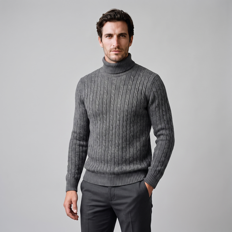 Herren Rollkragenpullover mit Zopfmuster