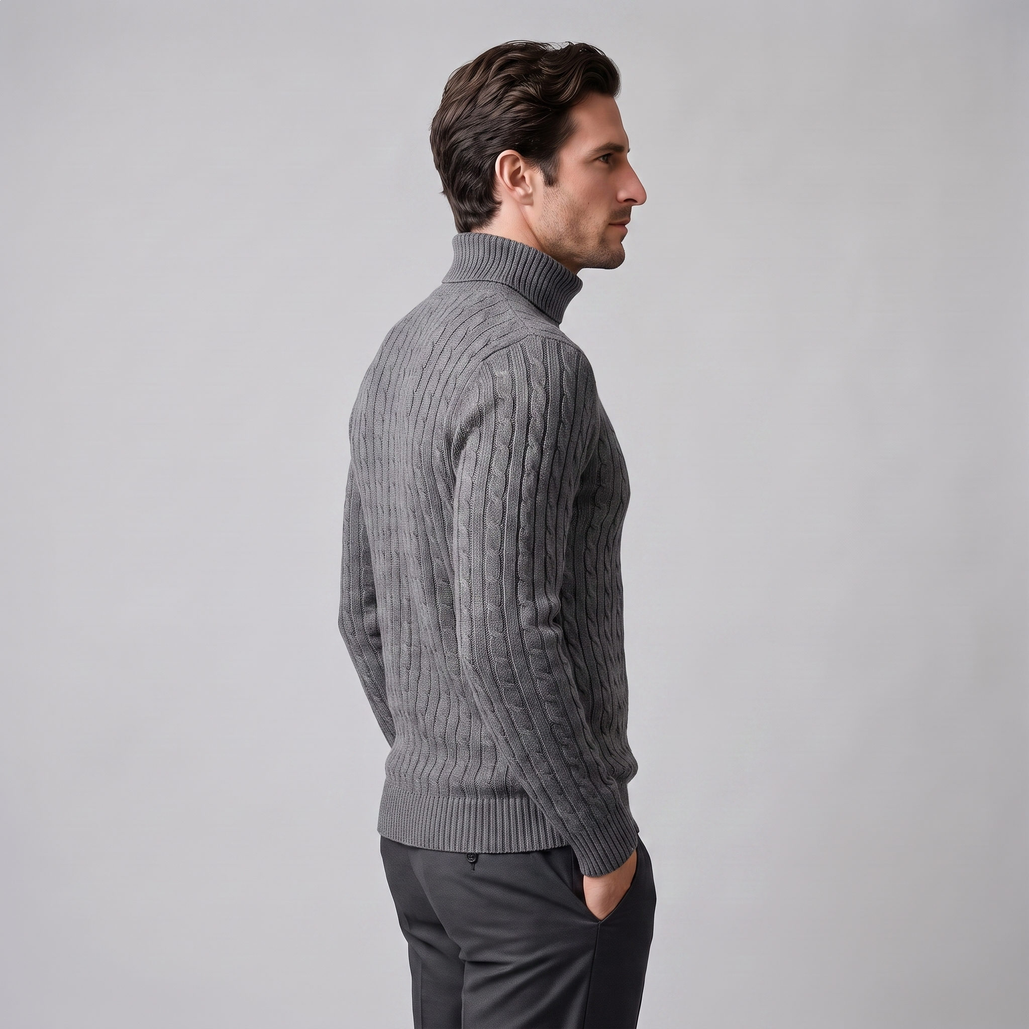 Herren Rollkragenpullover mit Zopfmuster