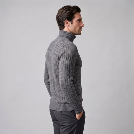 Herren Rollkragenpullover mit Zopfmuster