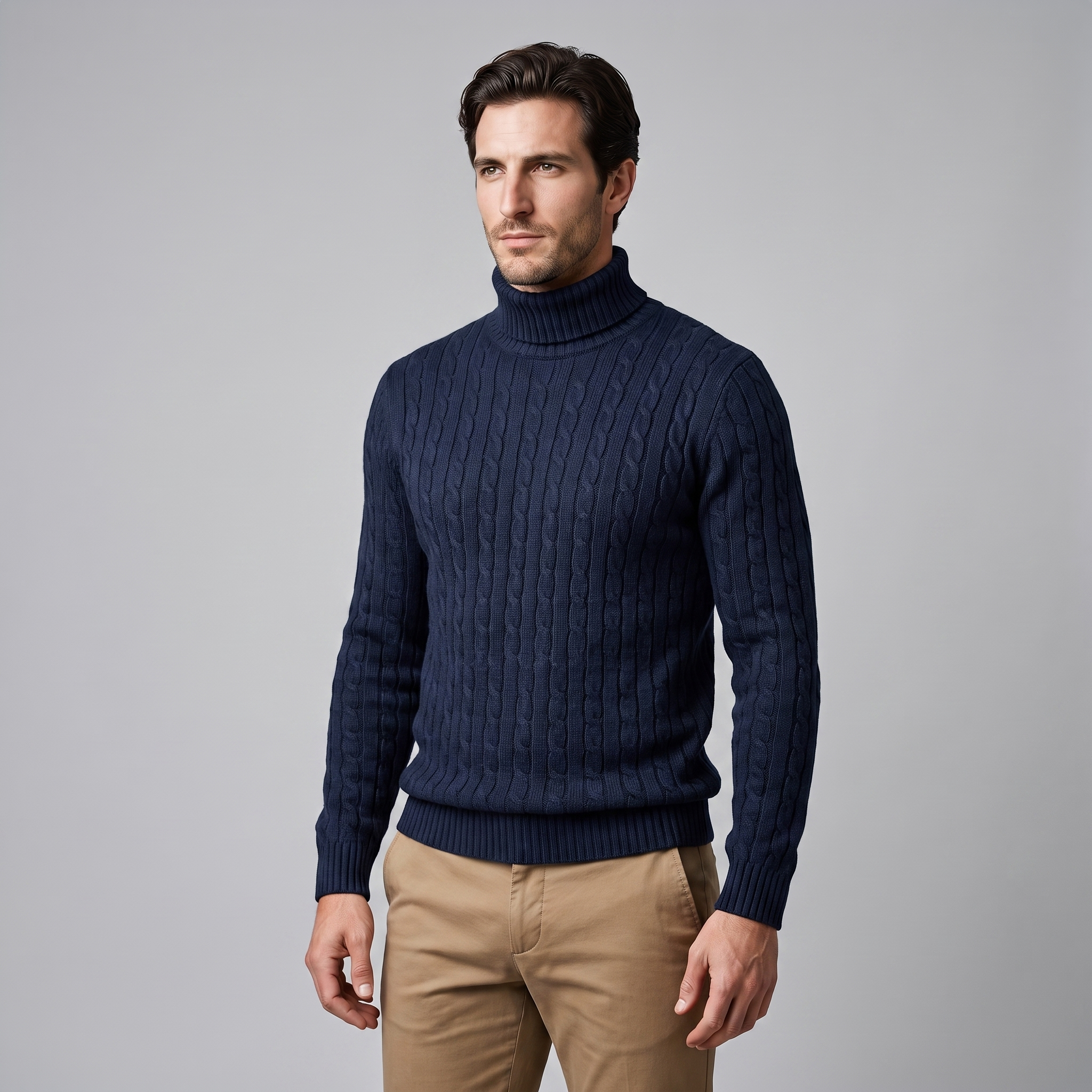 Herren Rollkragenpullover mit Zopfmuster