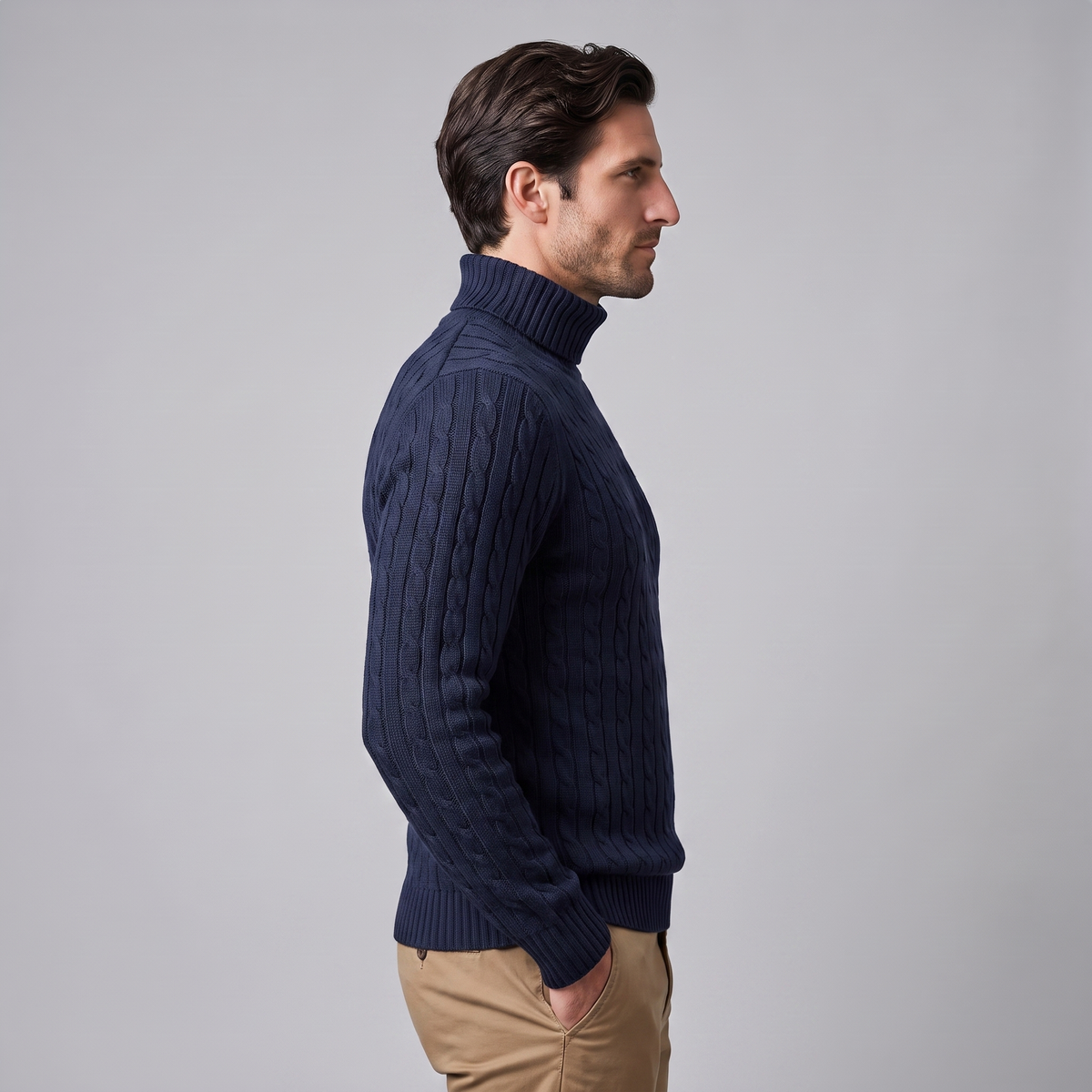 Herren Rollkragenpullover mit Zopfmuster