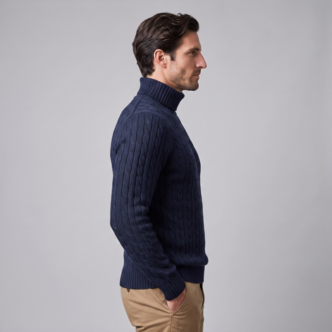 Herren Rollkragenpullover mit Zopfmuster