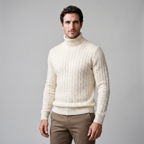 Herren Rollkragenpullover mit Zopfmuster