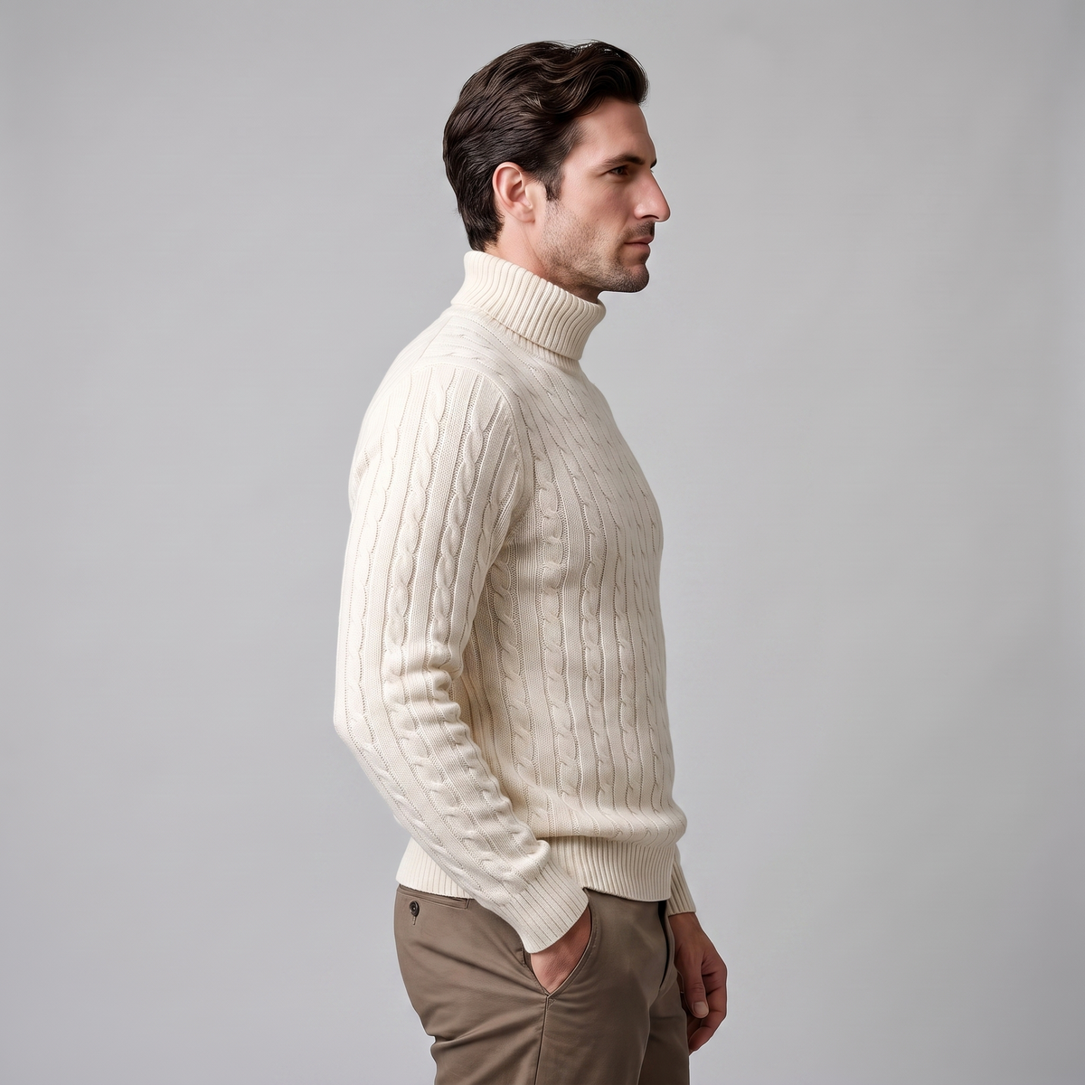 Herren Rollkragenpullover mit Zopfmuster