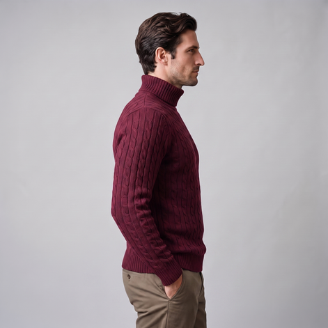 Herren Rollkragenpullover mit Zopfmuster
