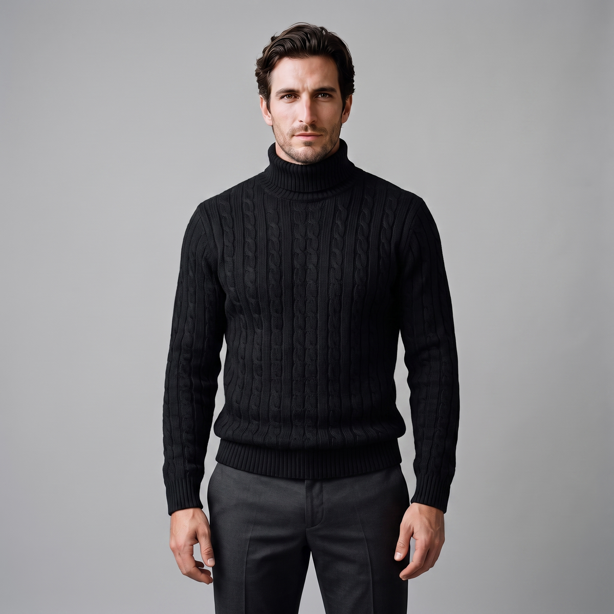 Herren Rollkragenpullover mit Zopfmuster