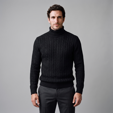 Herren Rollkragenpullover mit Zopfmuster