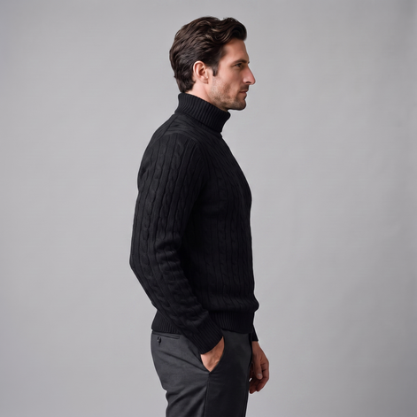 Herren Rollkragenpullover mit Zopfmuster
