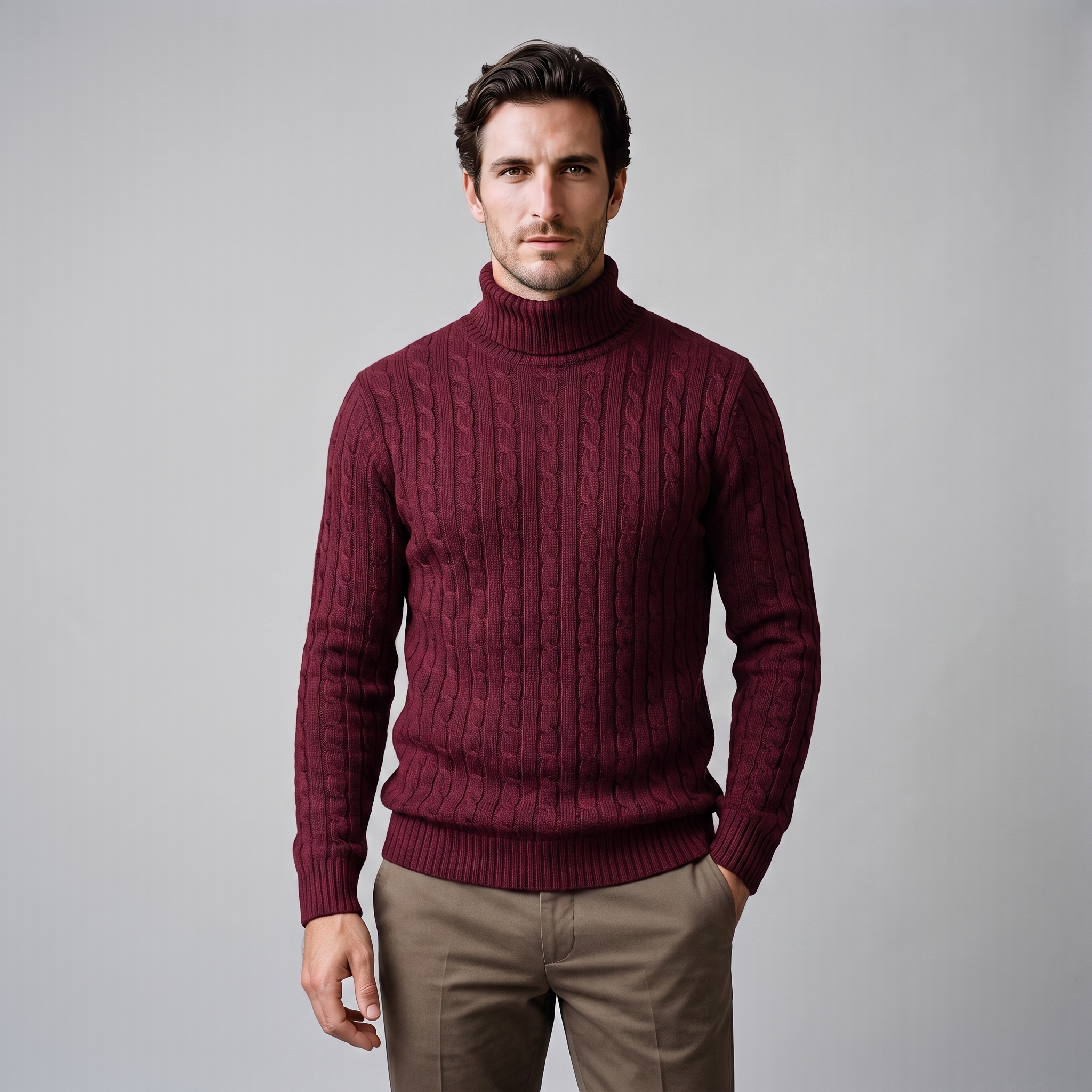 Herren Rollkragenpullover mit Zopfmuster