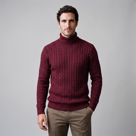 Herren Rollkragenpullover mit Zopfmuster