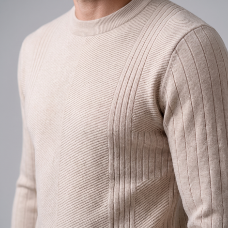 Herren Rundhalspullover mit Chevron-Rippstruktur