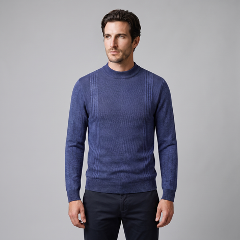 Herren Rundhalspullover mit Chevron-Rippstruktur