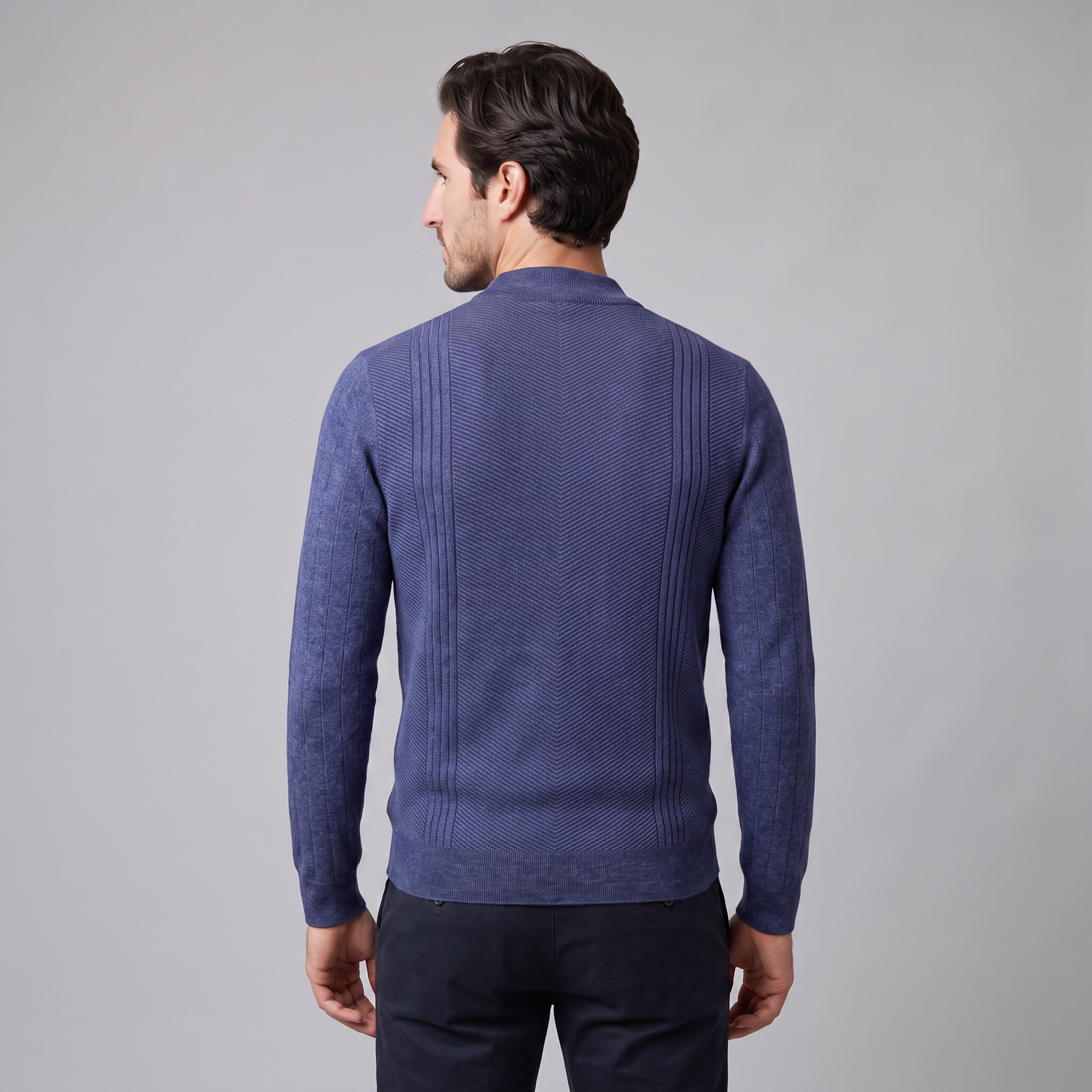 Herren Rundhalspullover mit Chevron-Rippstruktur