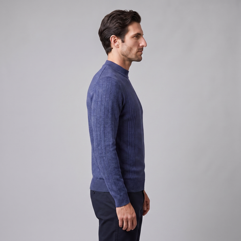 Herren Rundhalspullover mit Chevron-Rippstruktur