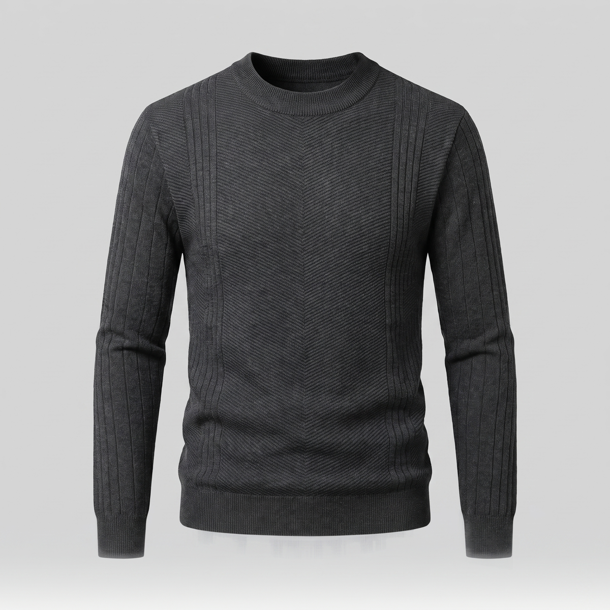 Herren Rundhalspullover mit Chevron-Rippstruktur