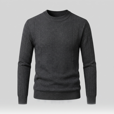 Herren Rundhalspullover mit Chevron-Rippstruktur