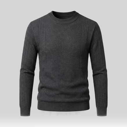 Herren Rundhalspullover mit Chevron-Rippstruktur