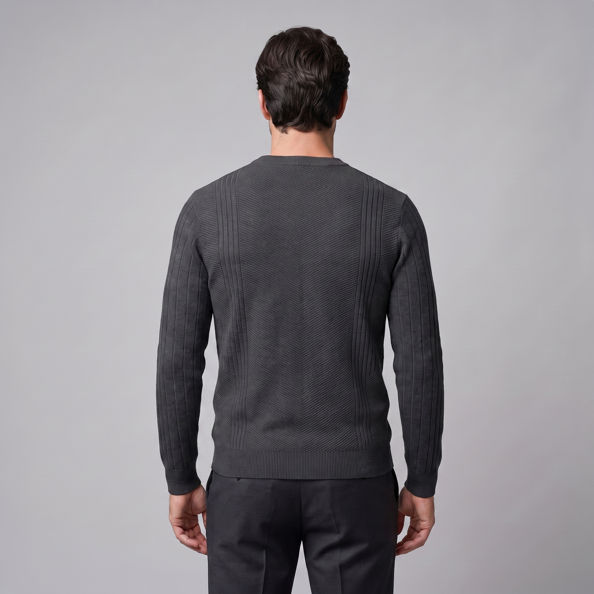 Herren Rundhalspullover mit Chevron-Rippstruktur