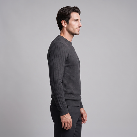 Herren Rundhalspullover mit Chevron-Rippstruktur