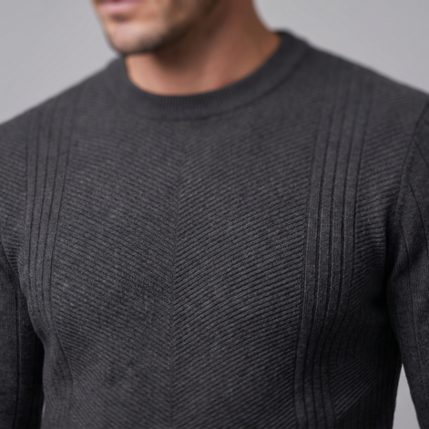 Herren Rundhalspullover mit Chevron-Rippstruktur