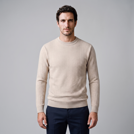 Herren Rundhalspullover mit Chevron-Rippstruktur