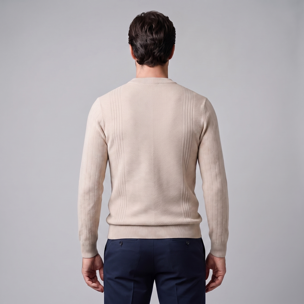 Herren Rundhalspullover mit Chevron-Rippstruktur